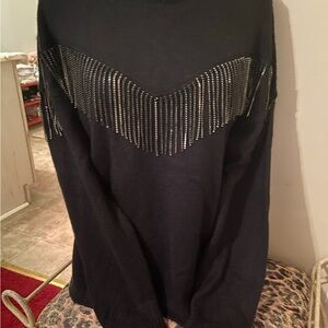 Black Sweater with Fringe Detail